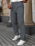 Men's straight-leg business casual trousers in apricot colour on a hanger.