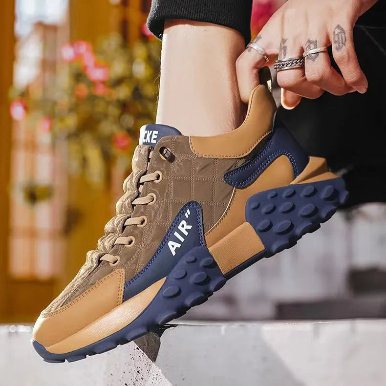 Men's breathable lightweight non-slip running shoes in Beige upgrade, artificial leather and fabric upper, rubber and EVA sole