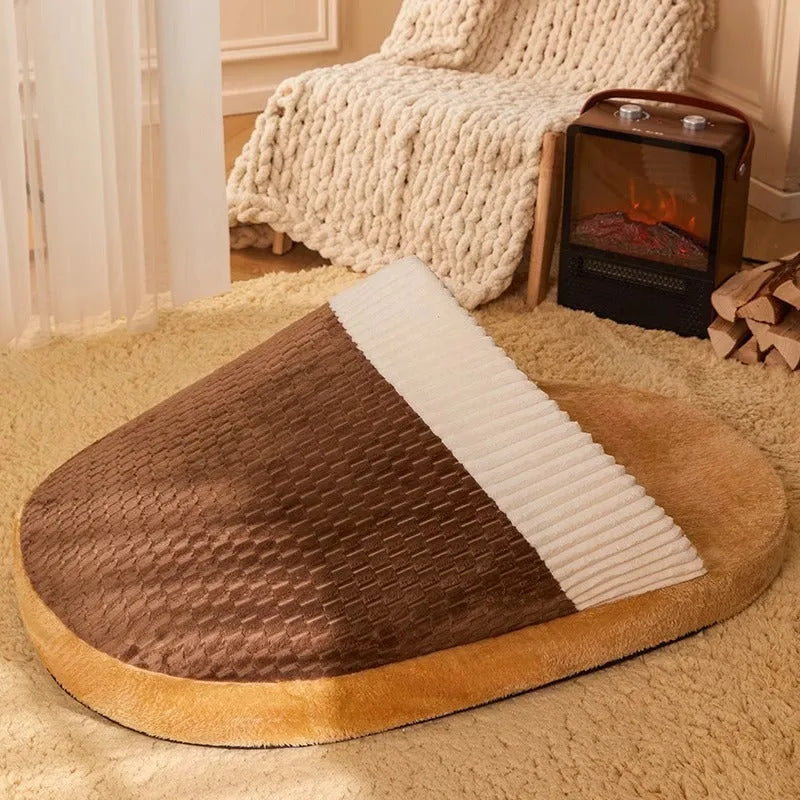 Blue dog nest sleeping bed with removable fleece lining shown in L size for medium dogs