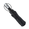 Automatic open triple-fold large sun shade umbrella in black with a rubber handle.