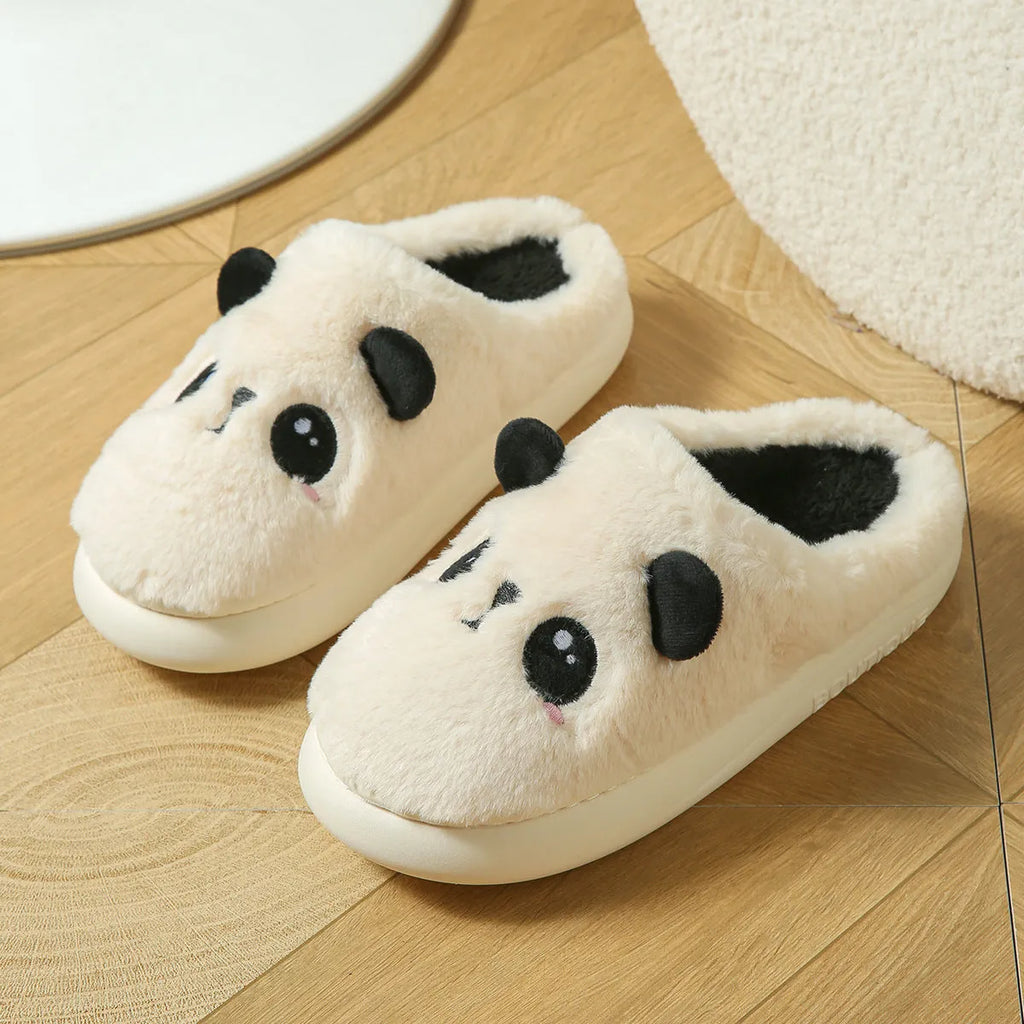 Panda pattern cotton and linen toe ring slippers with non-slip PVC soles in adult unisex sizing