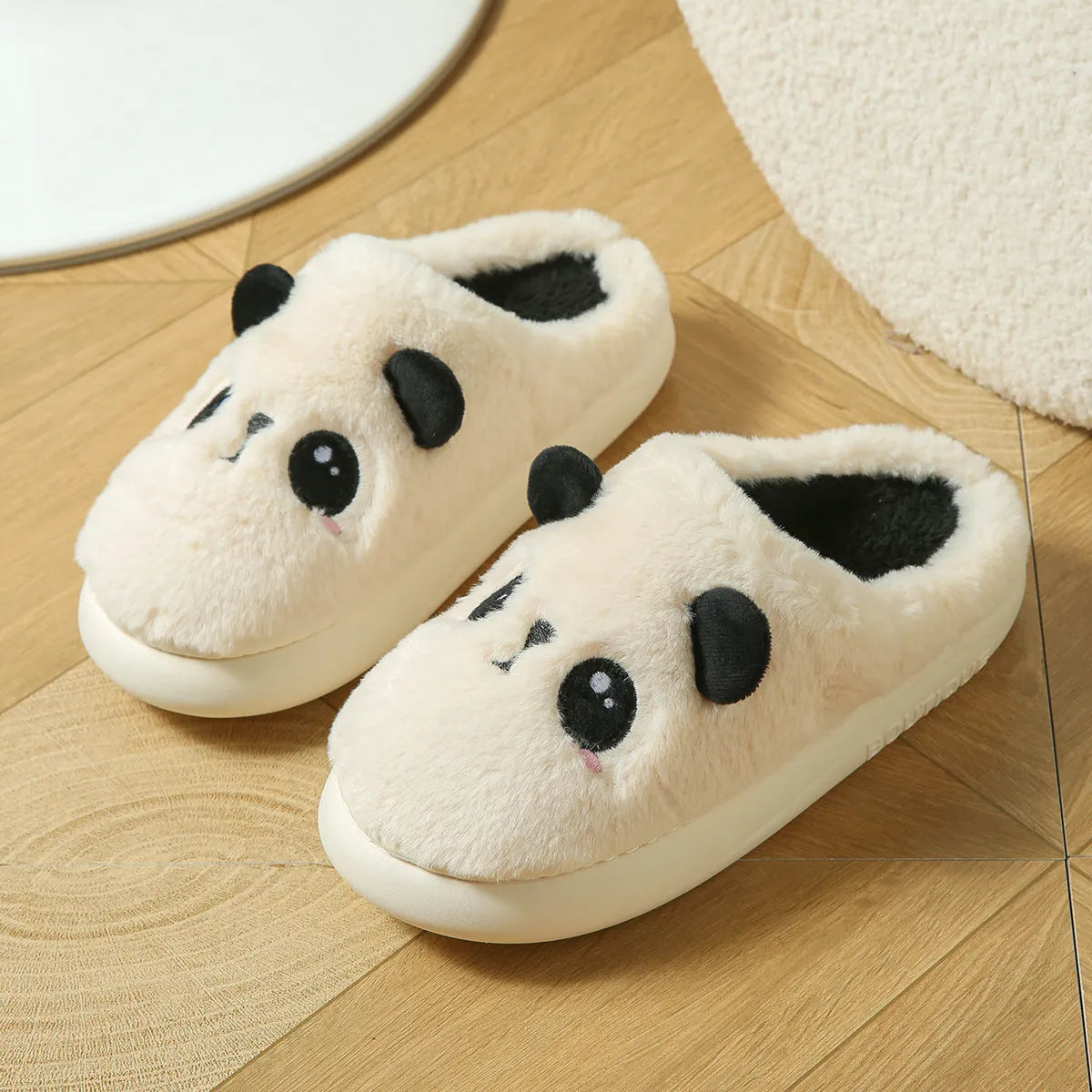 Panda pattern cotton and linen toe ring slippers with non-slip PVC soles in adult unisex sizing