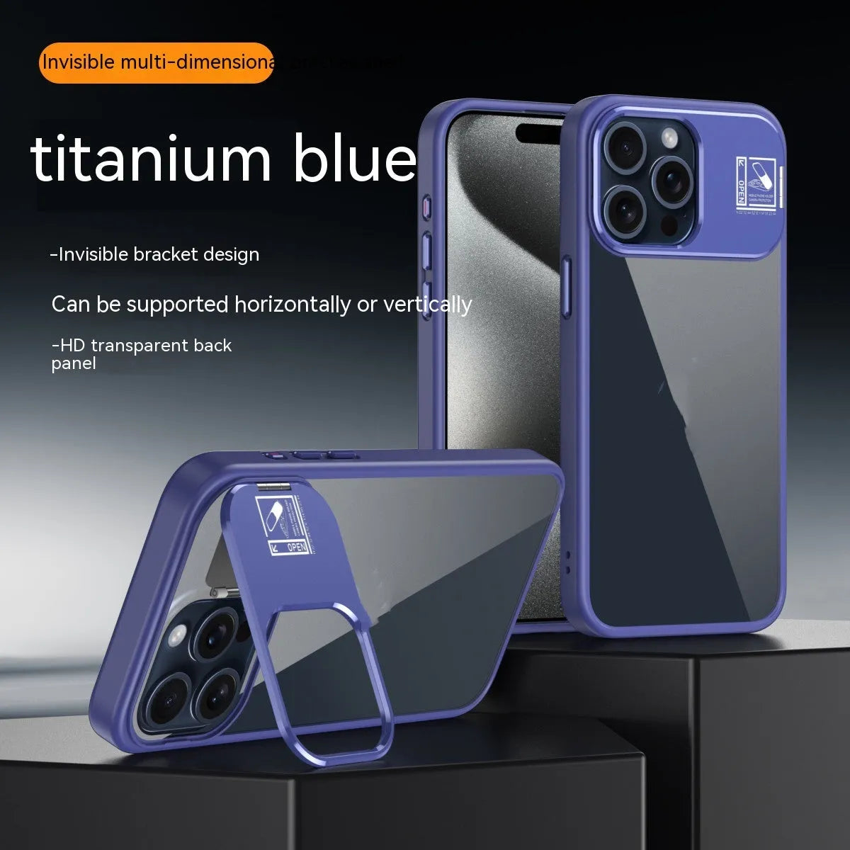 Creative simple stand phone case in acrylic for iPhone with built-in kickstand, available in multiple colours