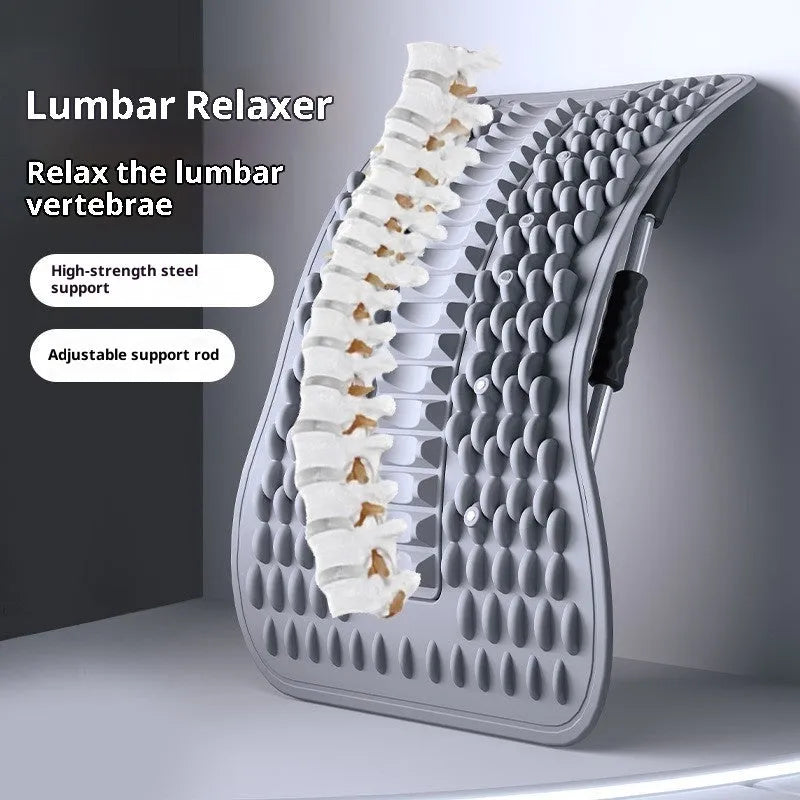 Lumbar Soothing Device with thread rotation adjustment in greyish purple on a plain background