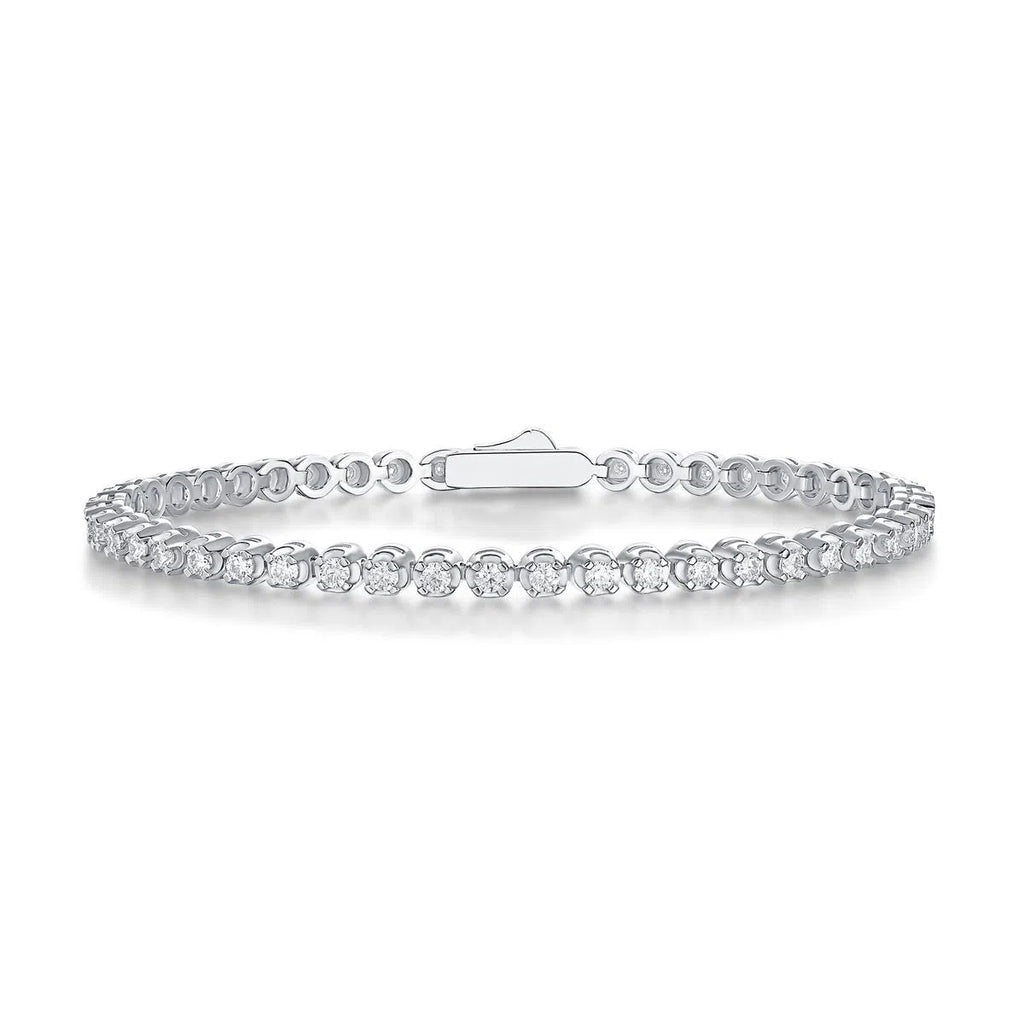 Geometric pure silver S925 moissanite bracelet for women, 16.5 cm length, D-E white colour, inlaid diamond setting