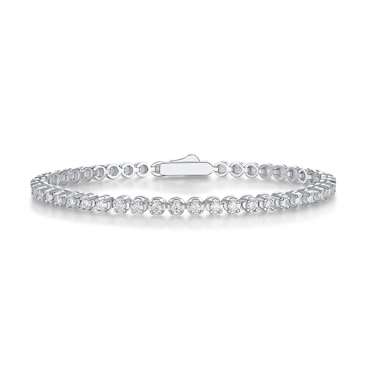 Geometric pure silver S925 moissanite bracelet for women, 16.5 cm length, D-E white colour, inlaid diamond setting