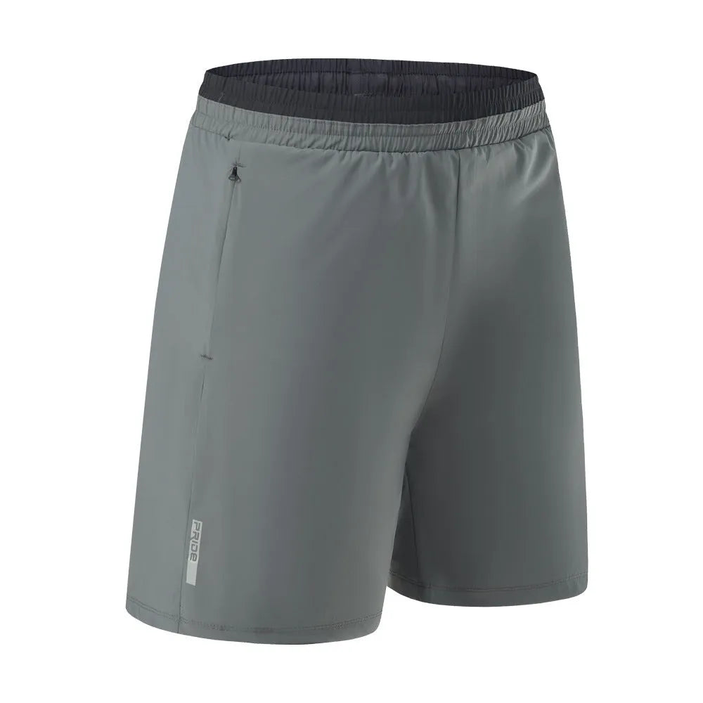 Men's grey loose fit cropped running pants made from quick-dry Ice Silk fabric for workouts.