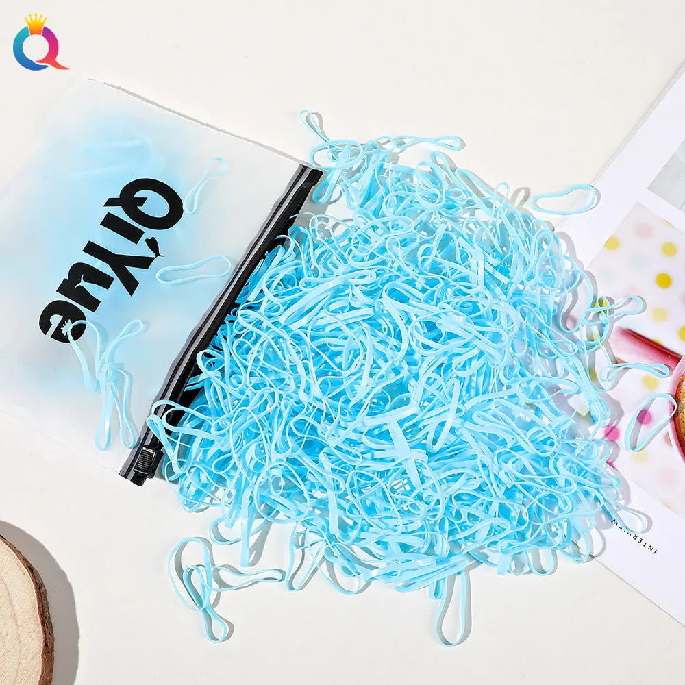 Children's hair rubber bands in various colours, cartoon Korean style, strong pull, disposable, 1000pcs or 500pcs pack.