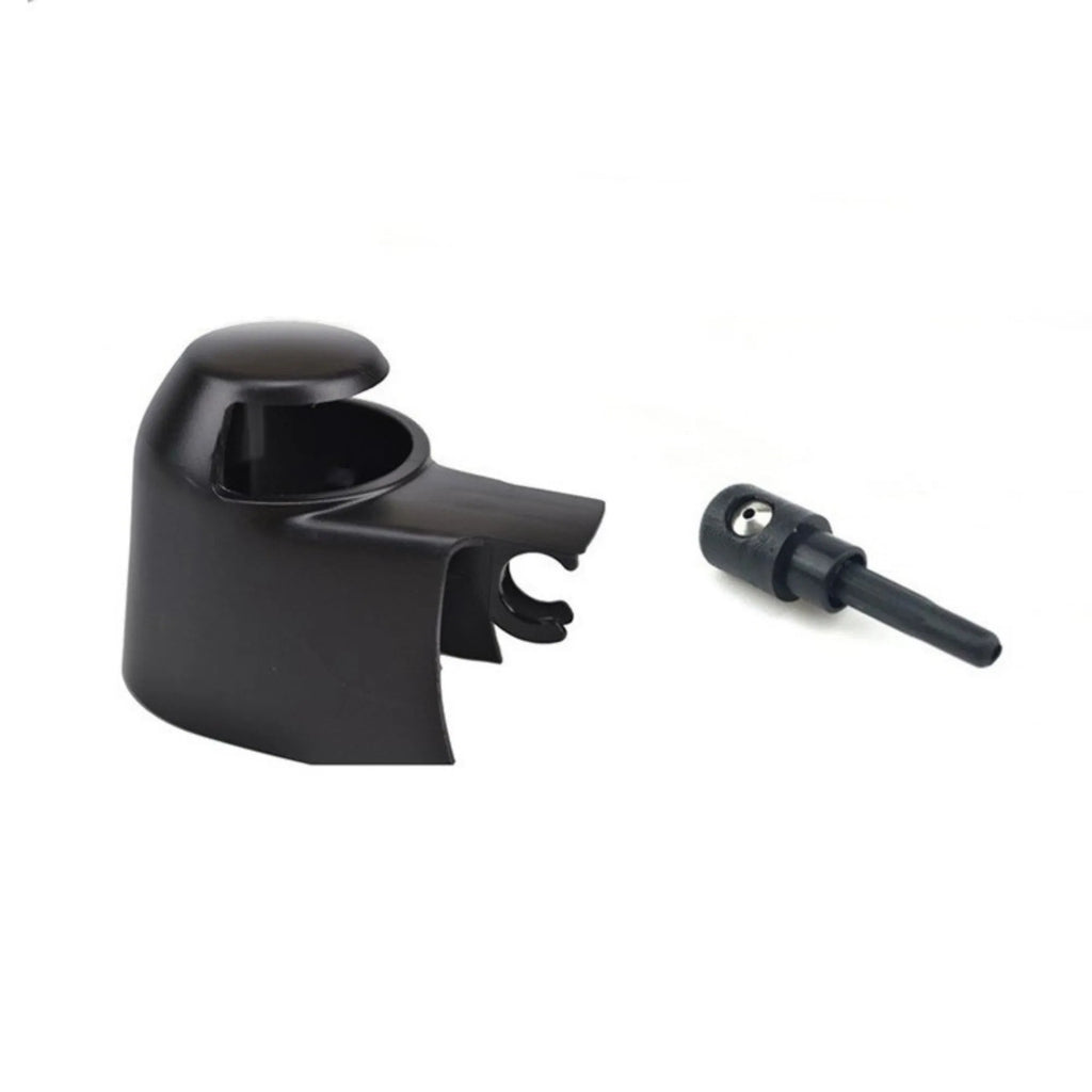 Black plastic rear wiper cover nozzle for Volkswagen Tiguan and Golf models.