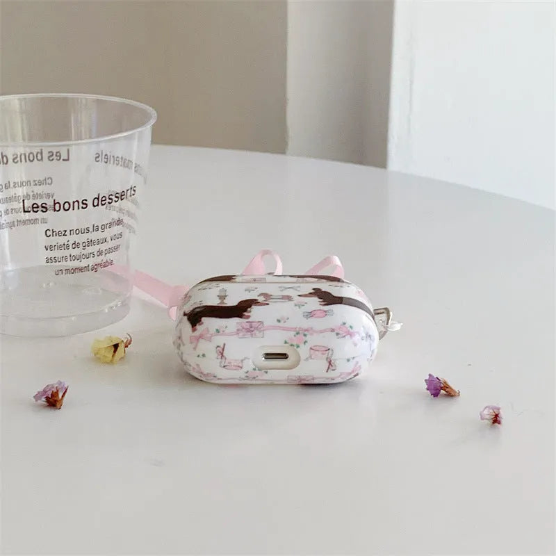 Floral sausage dog TPU soft shell AirPods protective cover with thermal transfer cartoon print, single cover