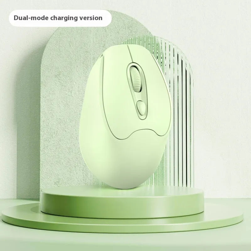 Dual-mode Bluetooth wireless mouse in grey, green, girl pink or milk tea pink colours with USB charging cable