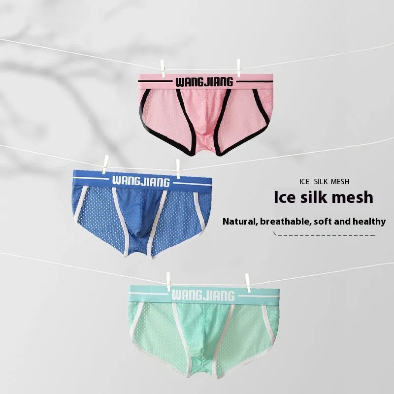 Men's ice silk mesh triangle underwear in solid colours with quick-drying breathable design