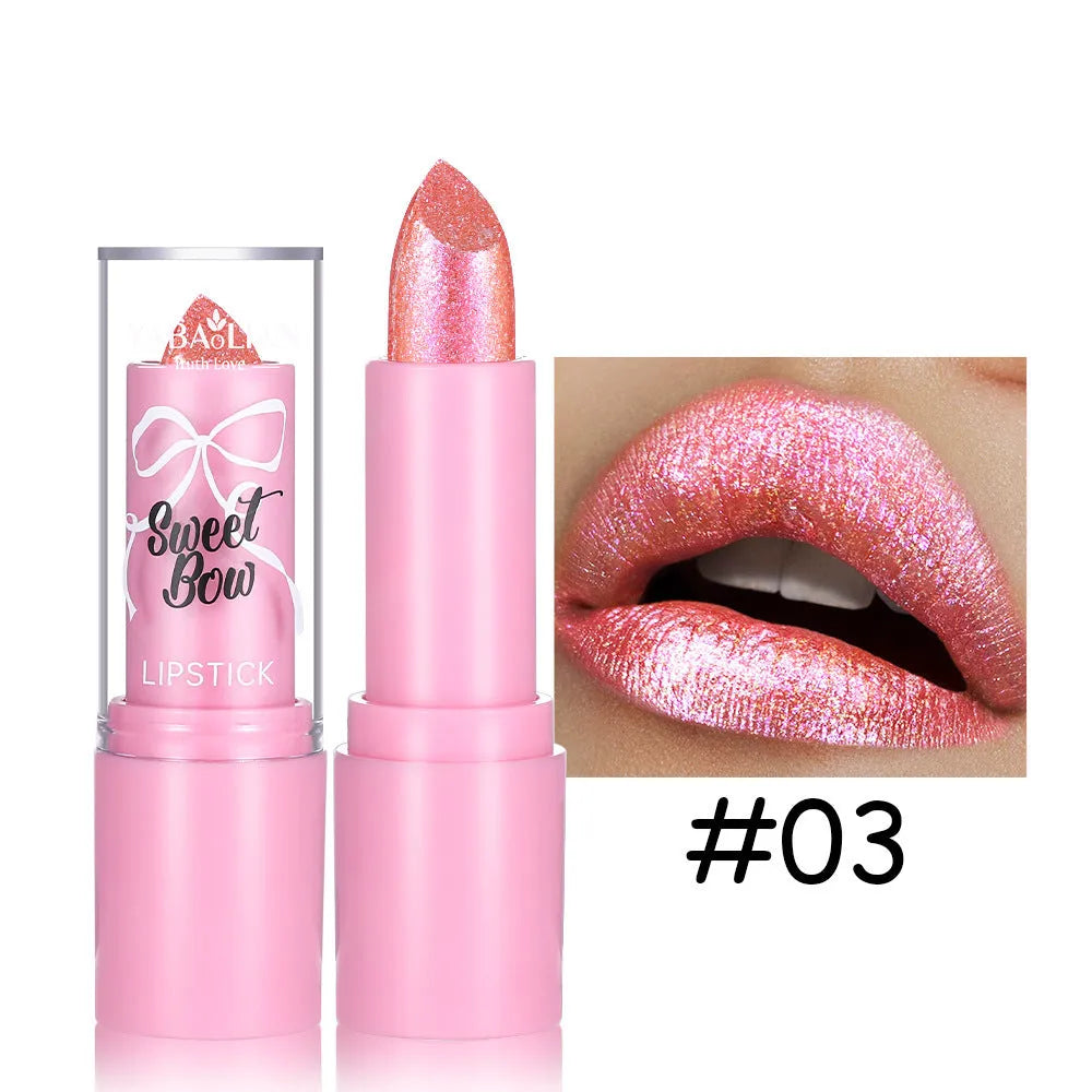 Sweetheart bow decorative diamond lipstick in Starlight Diamond series with six colour shade options