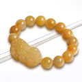 Carved Jinsi Jade Money bracelet showing large and small size options with measured jade beads.