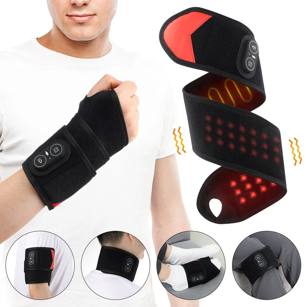 Black red light heat vibration massage wrist strap with 36 LED beads and cable