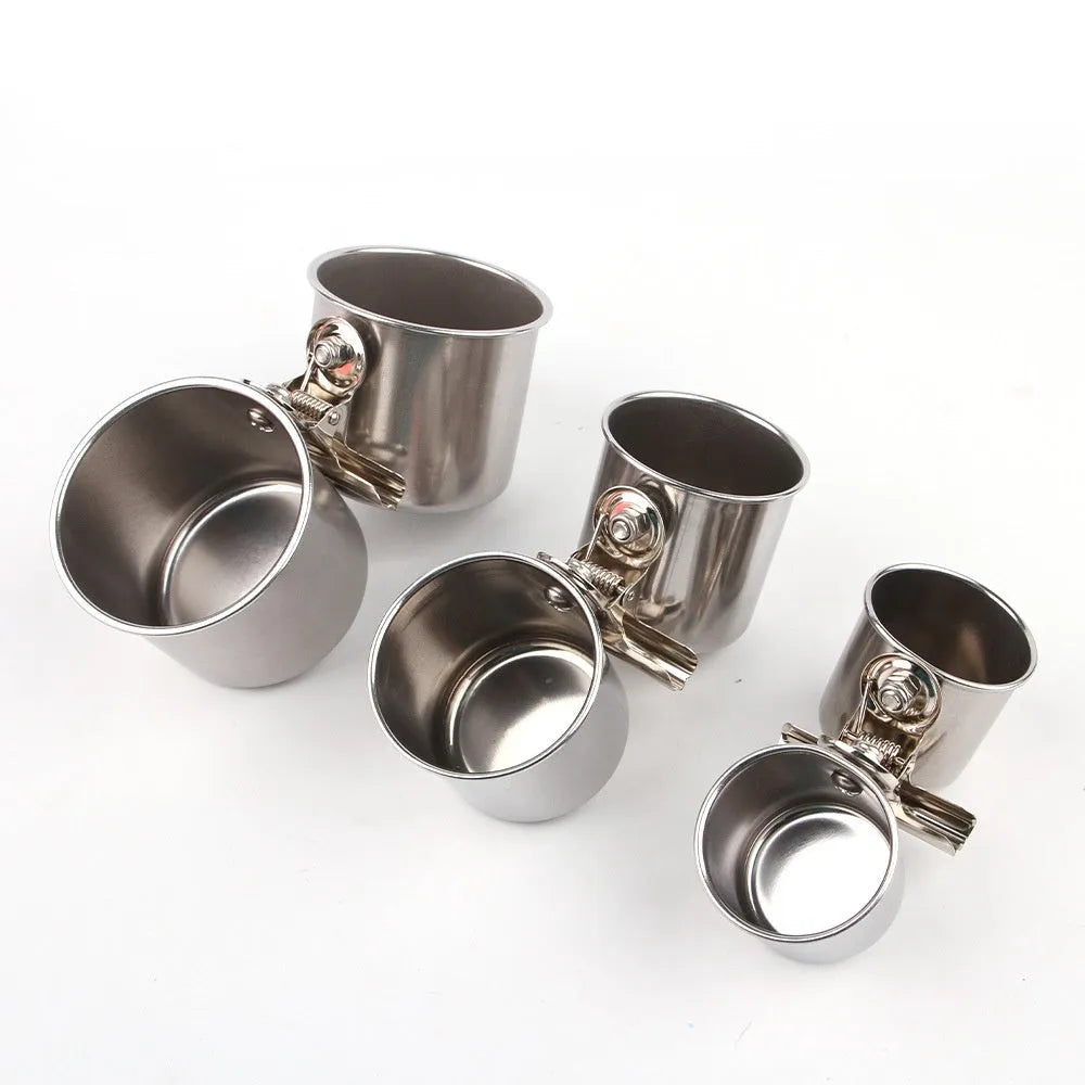 Stainless steel outdoor bird feeder in natural metallic colour for aviaries and gardens.
