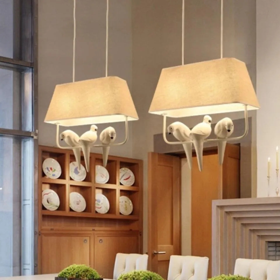 Bird chandelier ceiling lamp with fabric shade in bird designs for dining rooms and hallways