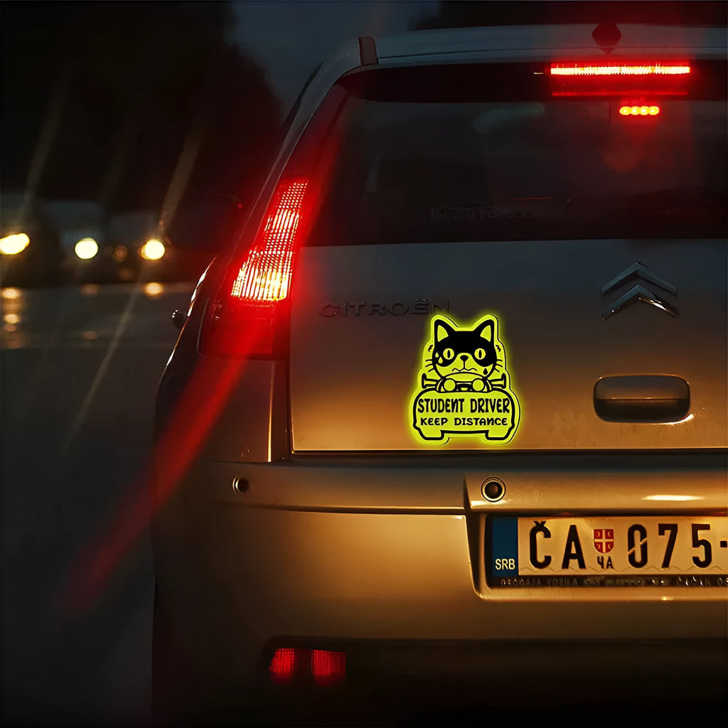 Set of 3 reflective magnetic car stickers with animal designs including cats, ducks, and pandas