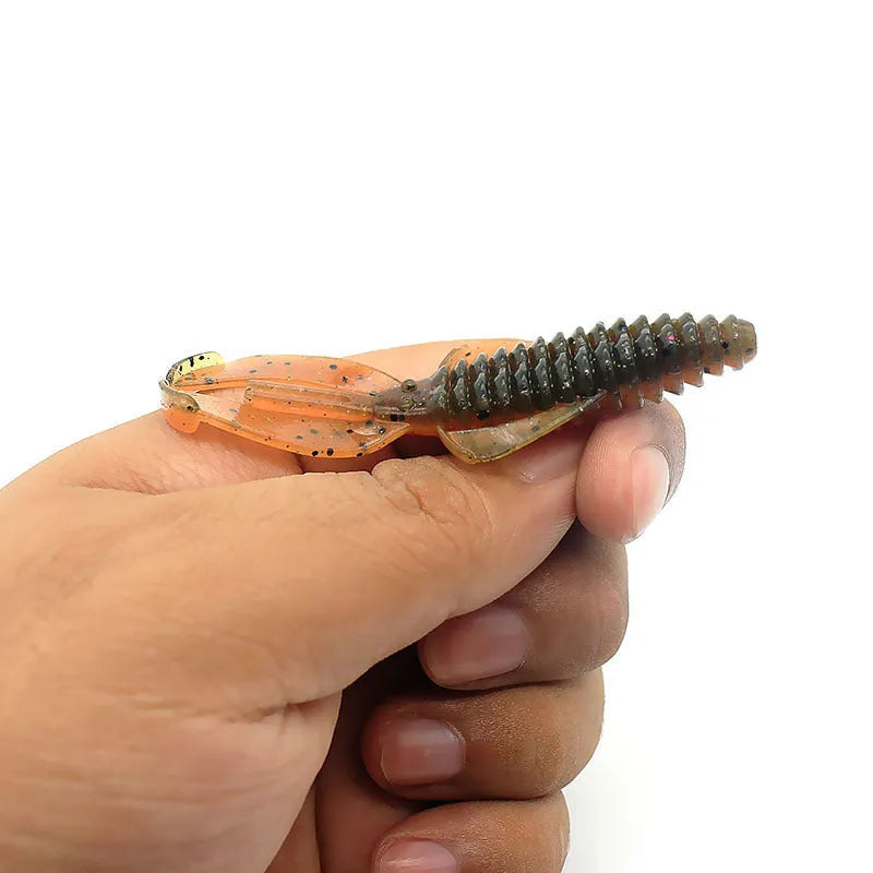 PVC soft bait fishing lure in assorted colours showing 8cm and 12cm size options for freshwater and sea fishing.