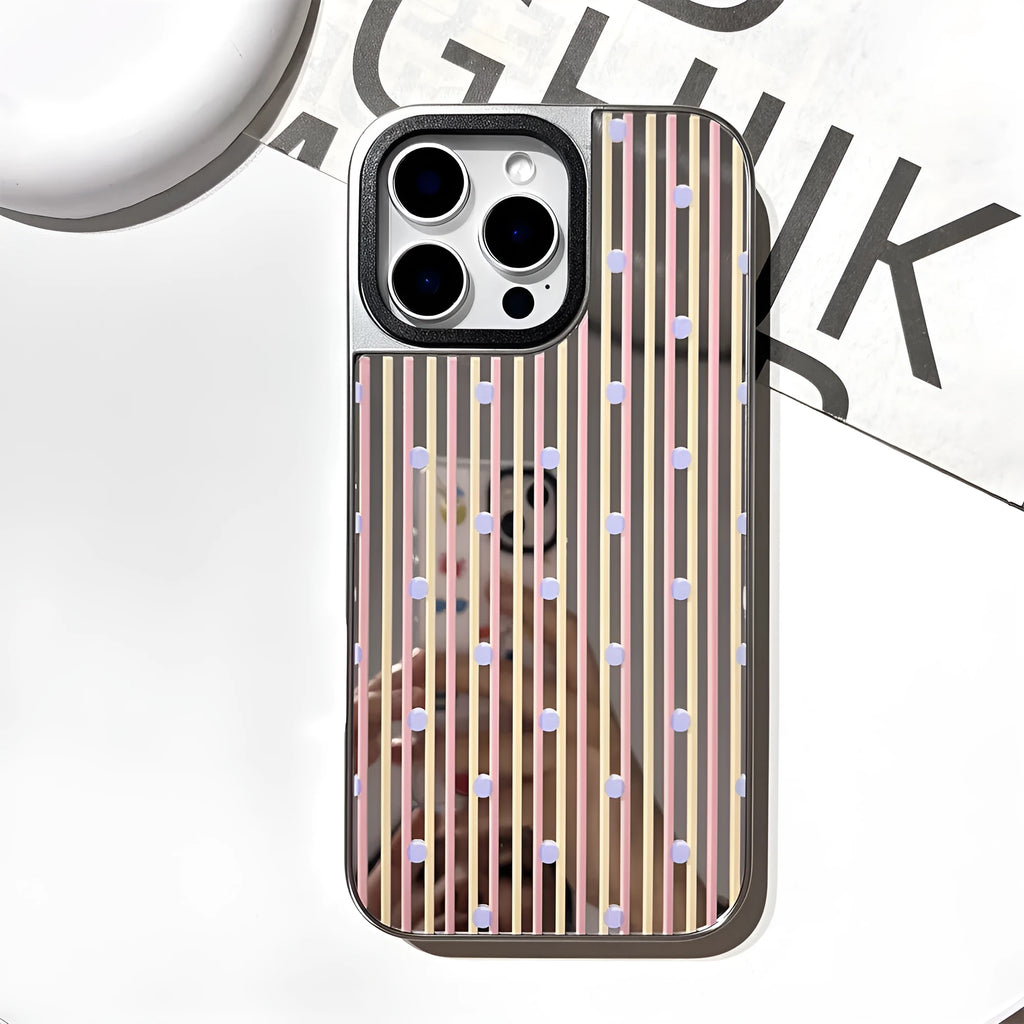 Contrast colour stripe phone case with silver plated edge and sprayed mirror finish for iPhone 12 to 16 Pro Max