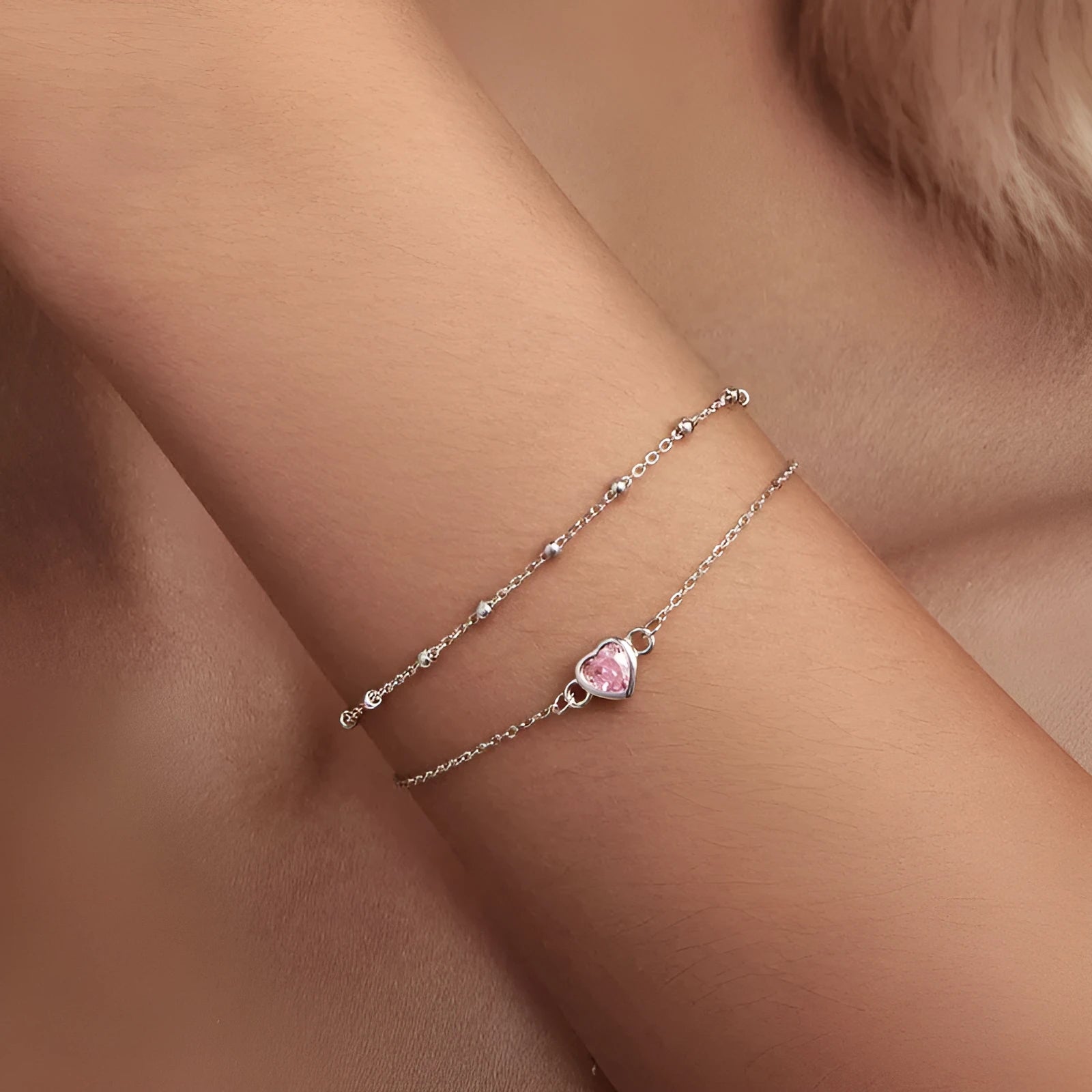 Sweet girlish 925 sterling silver bracelet with heart pendant and adjustable chain