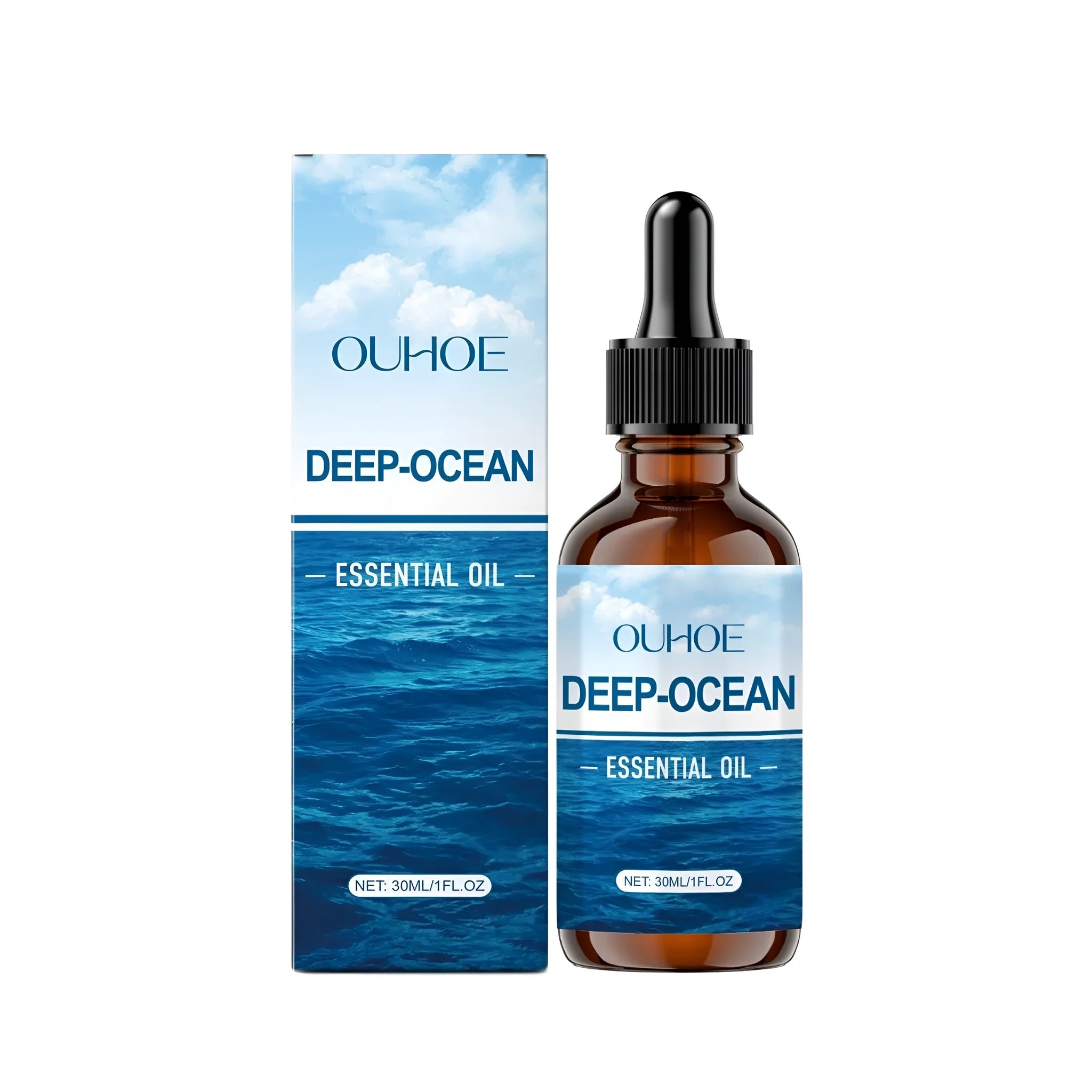 30ml bottle of Deep-Ocean clear essential oil with grape seed oil and vitamin E