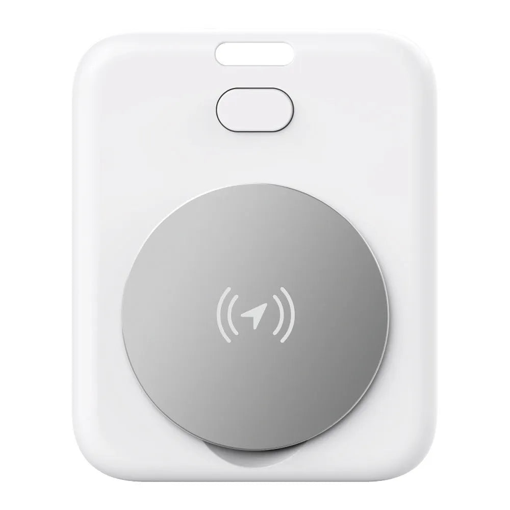 White ABS pet tracking device compatible with Apple products for dog or cat location monitoring