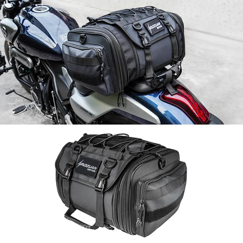 Motorcycle rear seat side bag set 64 litres waterproof black universal fit touring luggage