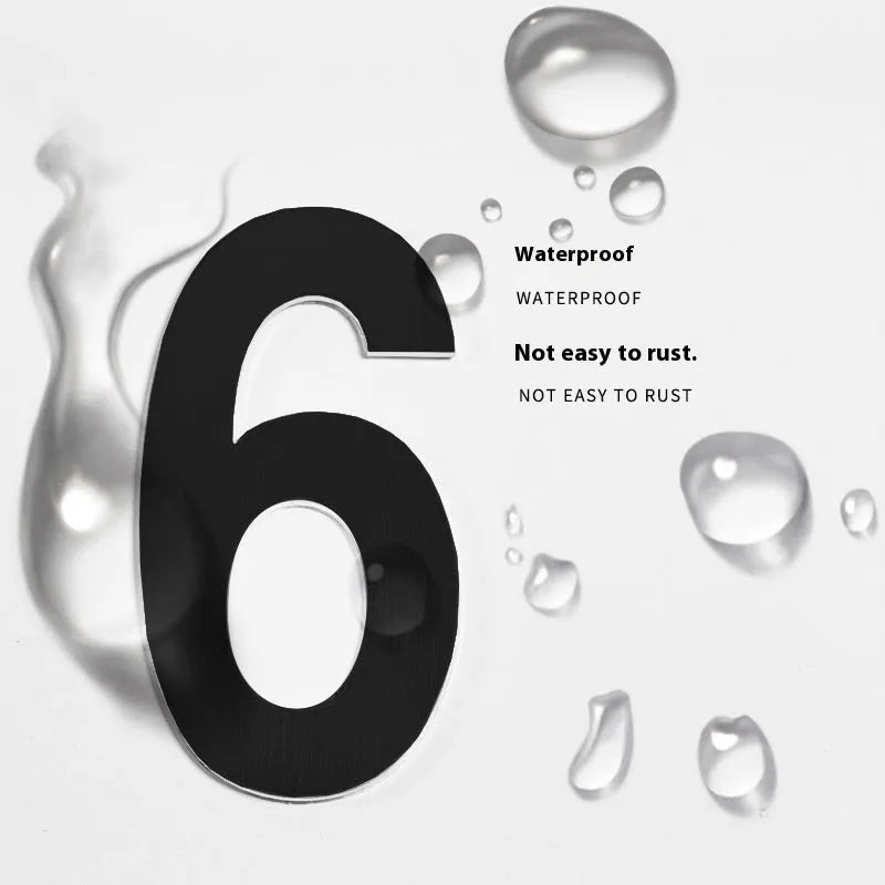 Black stainless steel self-adhesive house number measuring 7.5cm tall with waterproof outdoor performance