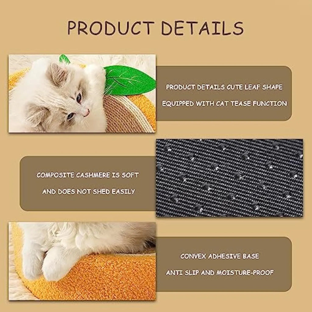 Yellow round sisal cat scratching board and bed for small breeds.