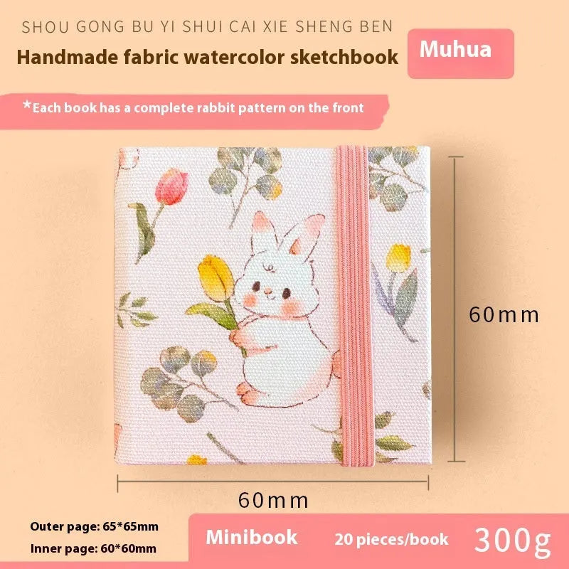 Feiluniao handmade fabric watercolour sketchbook with decorative cover, 185mm long.