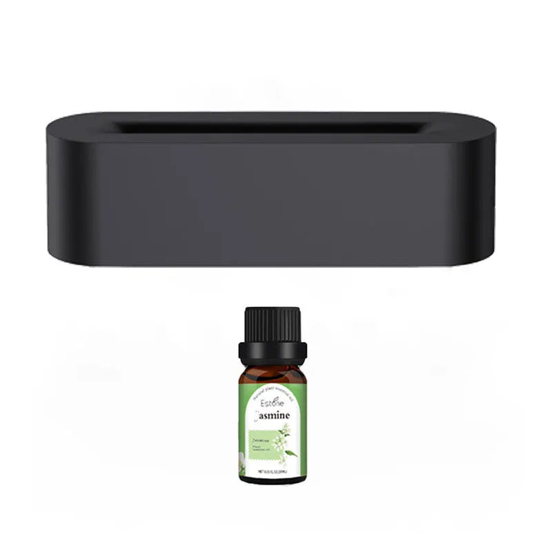 White square DQ709 flame aroma diffuser humidifier with glowing orange flame effect and water mist.
