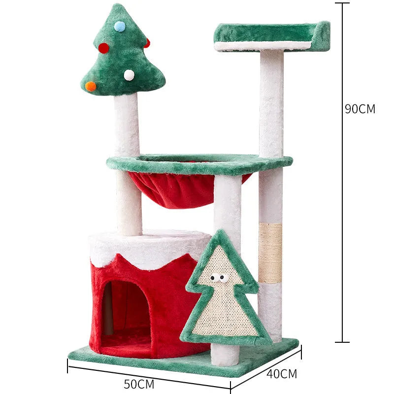 Christmas-themed cat scratching post toy with integrated play elements in density plate material