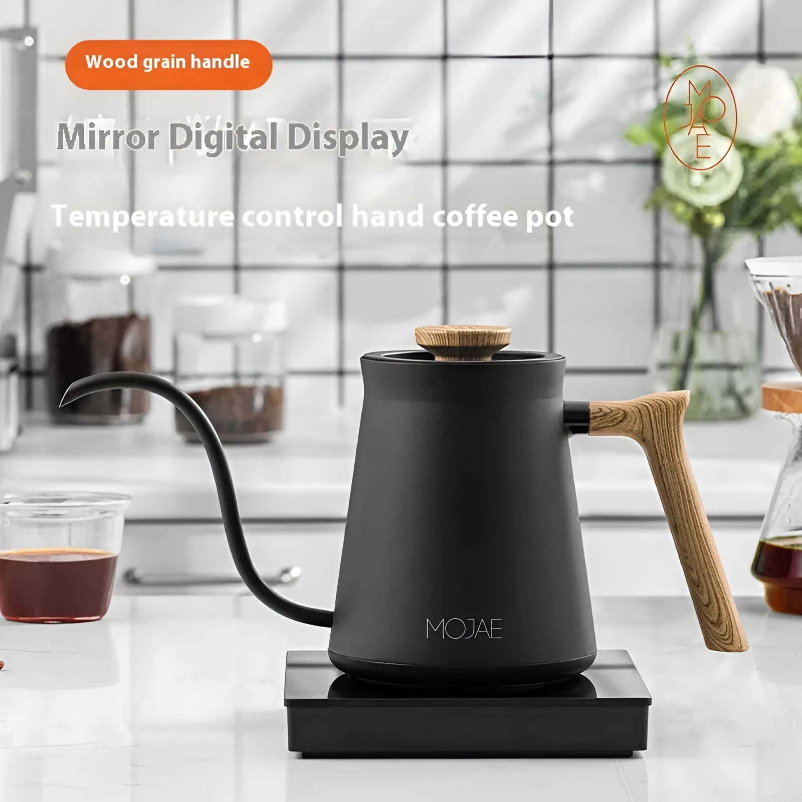 Intelligent temperature controlled electric kettle in cream white retro style for hand brewed coffee