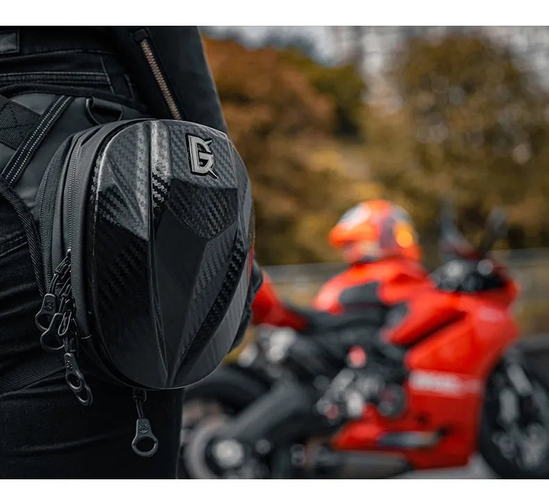 Devil Race black motorcycle leg bag with 4L capacity, polyester composite Oxford fabric and PC shell