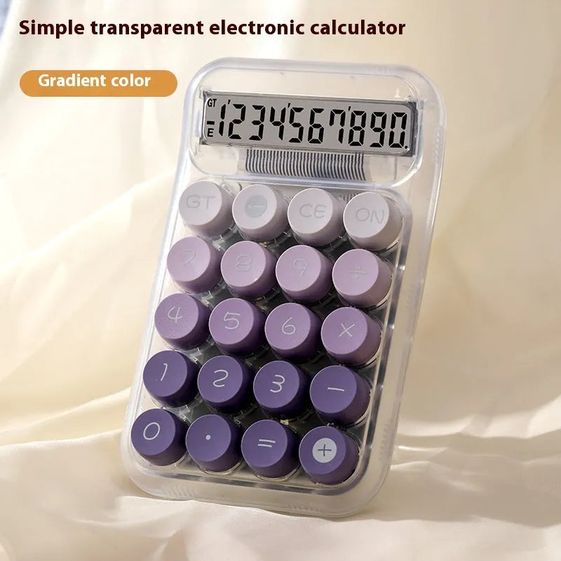 Round mechanical calculator with gradient colour keys in mute blue, green, pink, or purple