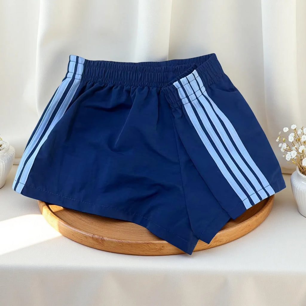 Men's navy blue casual sports shorts with high waist design in nylon fabric