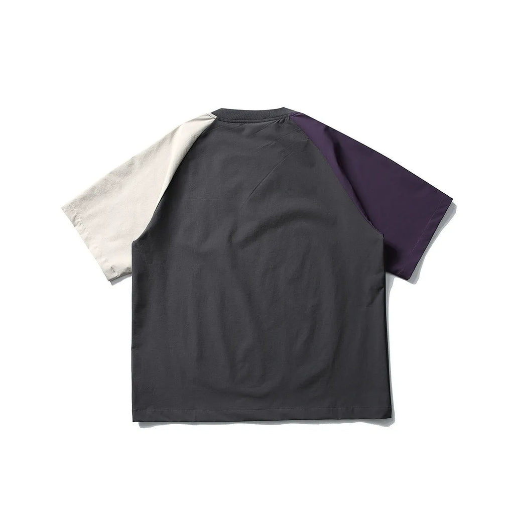 Dark grey loose fit t-shirt with raglan sleeves and contrast colour detailing