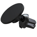 Black aluminium alloy magnetic car air vent phone holder mounted on vehicle dashboard