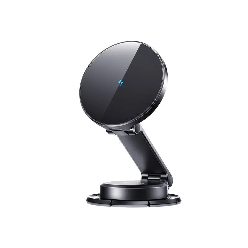 Black wireless charging car phone holder with zinc alloy bracket and universal phone clip