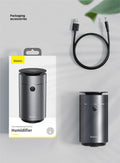 Mini car heavy fog aromatherapy humidifier in dark grey column shape with USB cable