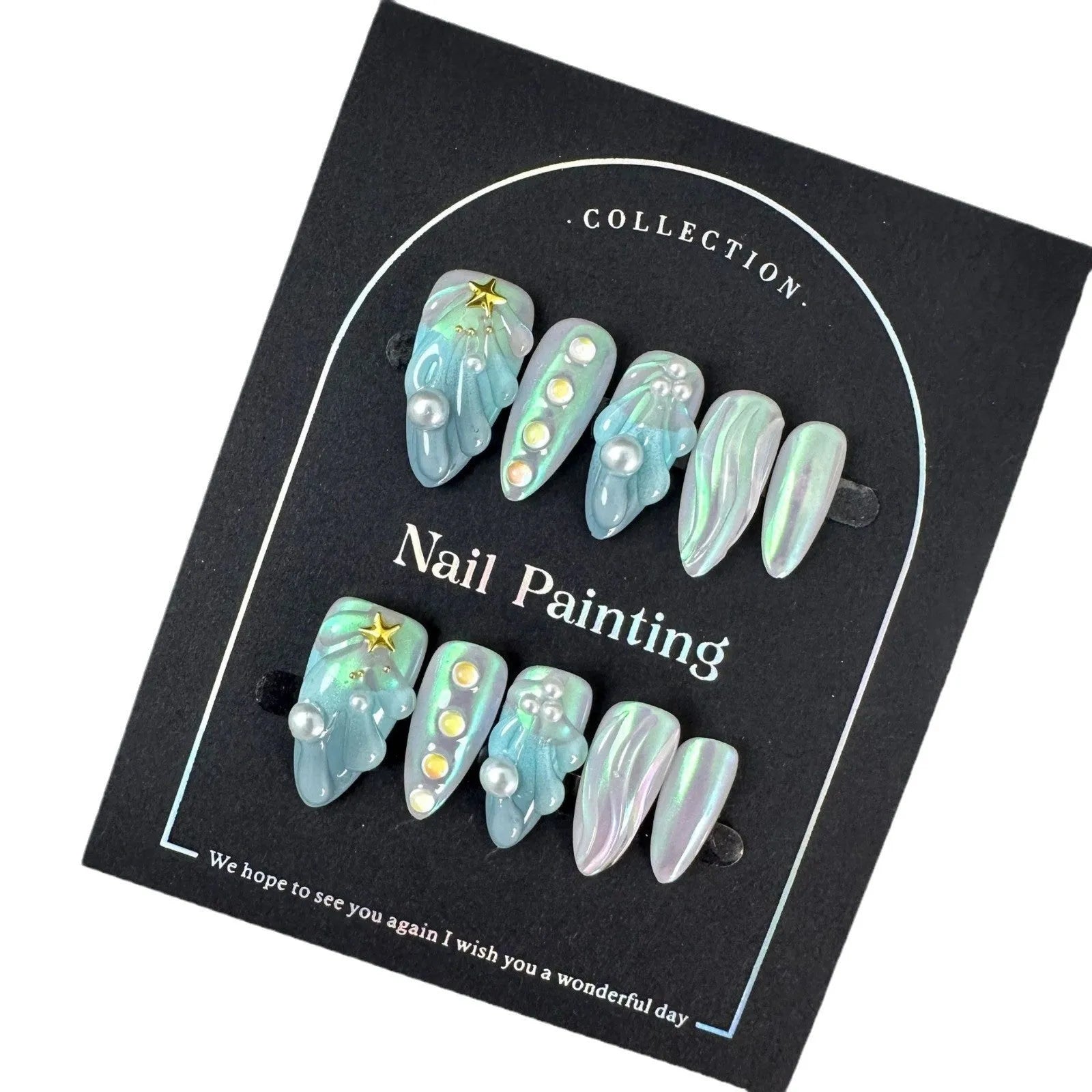 HAILANG blue plastic nail tip guards in four sizes XS, S, M, L for nail protection.