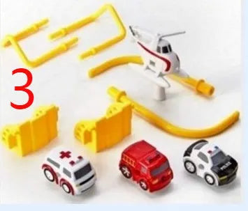 Big adventure parking lot rail car track toy set with plastic cars and handle control