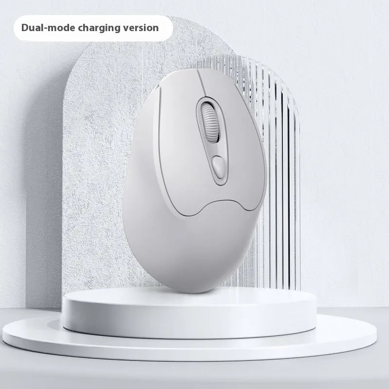 Dual-mode Bluetooth wireless mouse in grey, green, girl pink or milk tea pink colours with USB charging cable