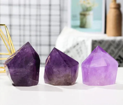Natural amethyst crystal cake tower night light on USB base, modern simple style, purple stone