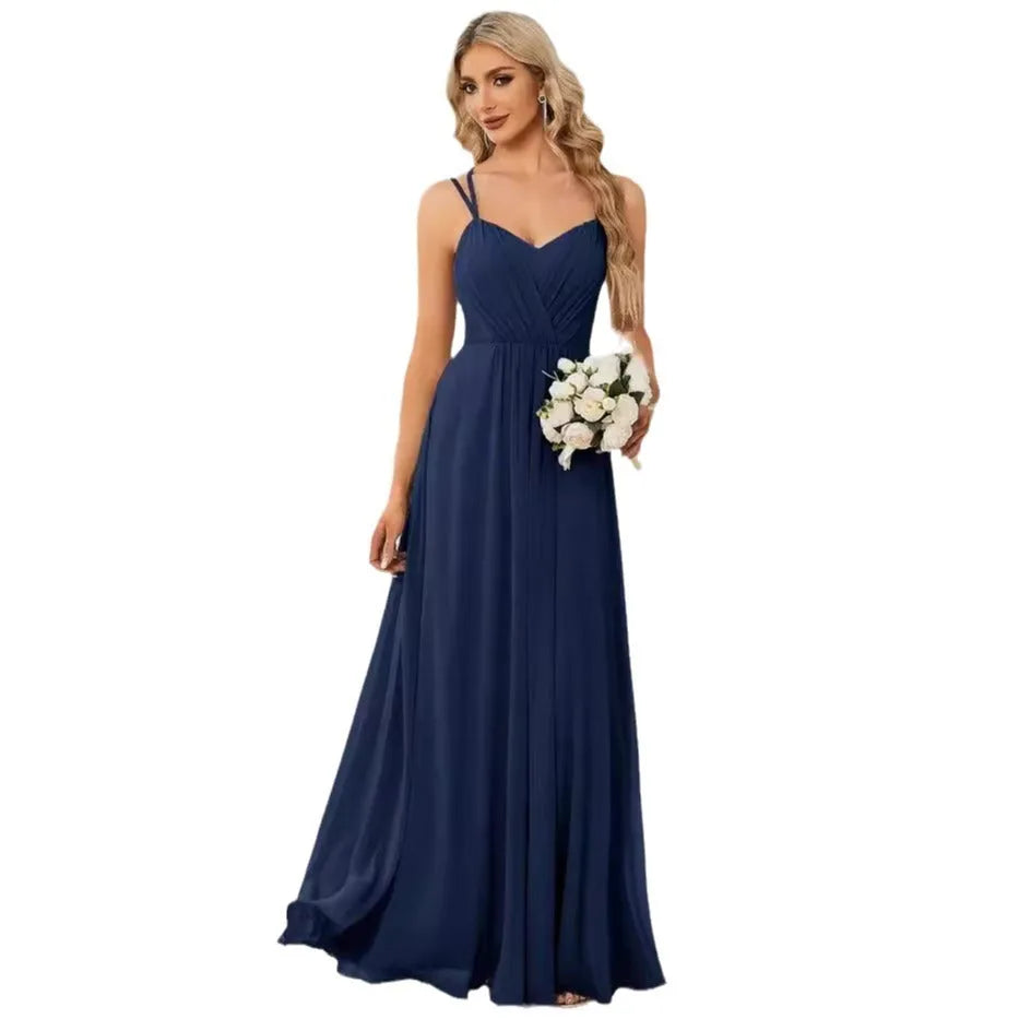 Women's sleeveless A-line long dress with pleated skirt detail in polyester fabric