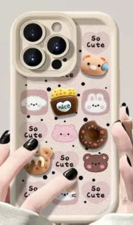 Autumn winter plush doll phone case for Apple iPhone with creative square animal design in white
