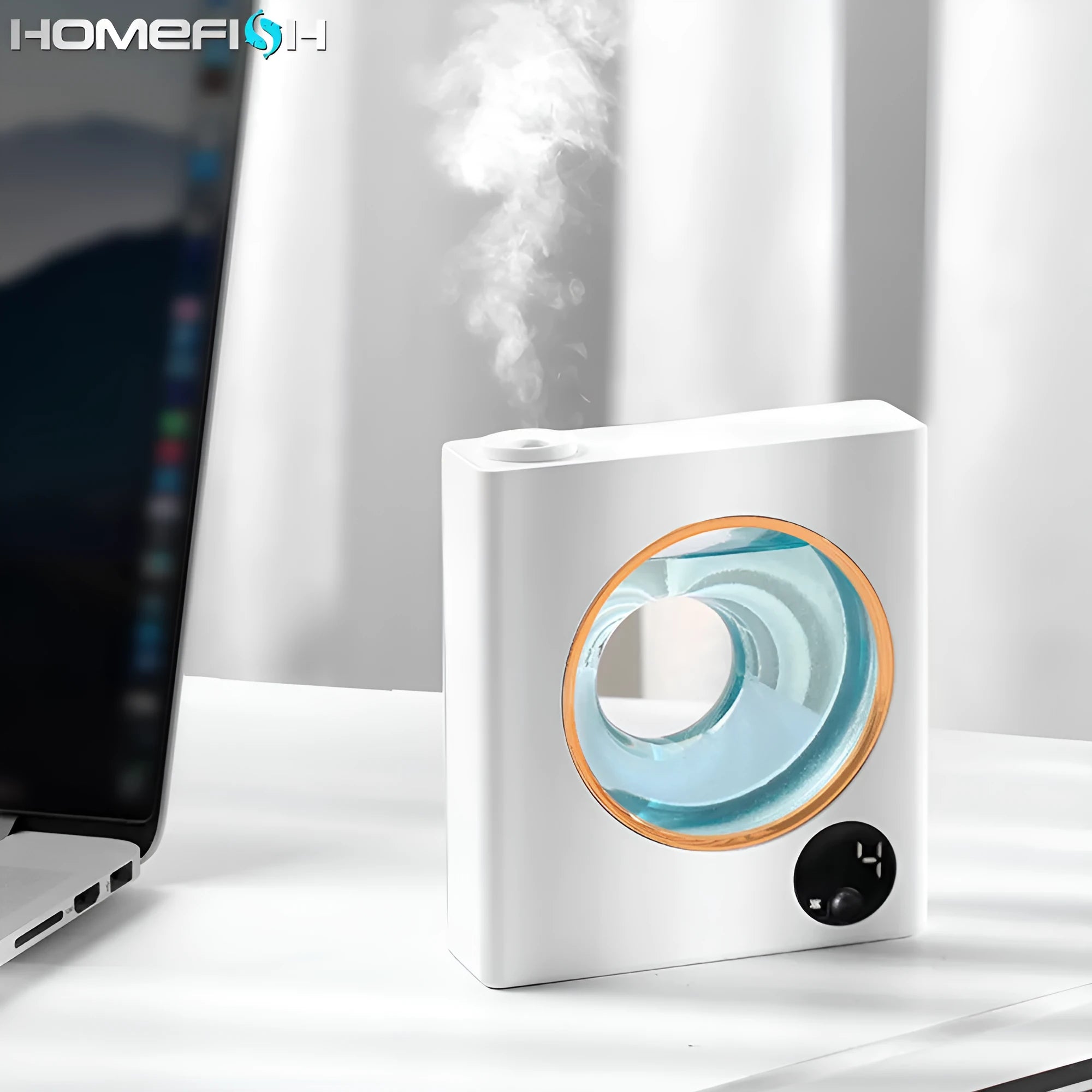 Small white wall-mounted automatic aromatherapy machine with USB port.
