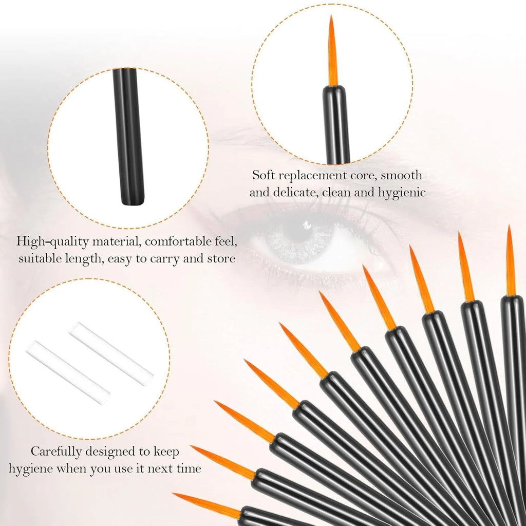 100 disposable eyeliner brushes with ultra-fine points in protective plastic sleeves
