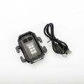 Mini tactical flashlight with USB charging cable showing dual lighting modes and backpack mount attachment point